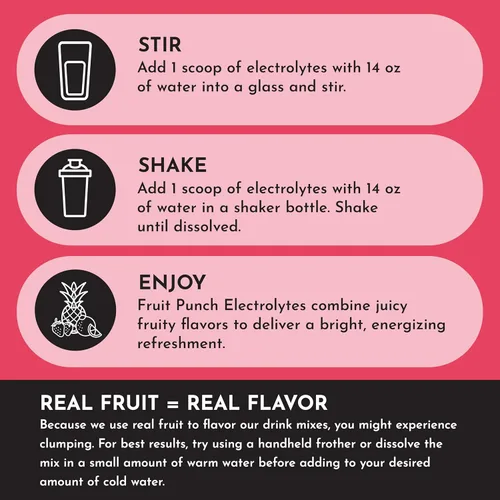 Miniatura 4 de Fruit Punch Electrolytes-30 - Mezcla de bebida de hidratación con agua de coco, sal marina y minerales traza - Apoya la hidratación, la recuperación
