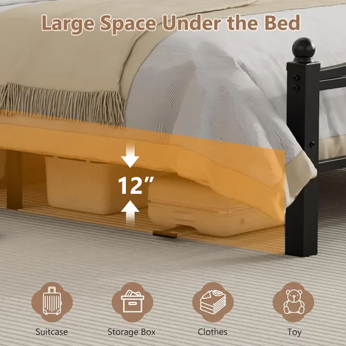 Miniatura 5 de Marco de cama de metal tamaño Queen con cabecero, diseño sin ruido y almacenamiento debajo de la cama, marcos de cama resistentes de tamaño Queen
