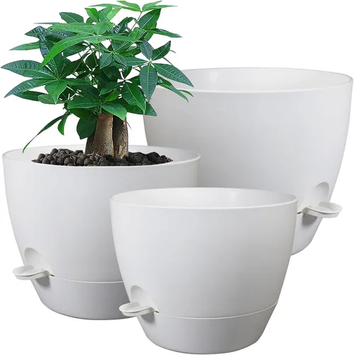 Miniatura 14 de UOUZ Macetas grandes de riego automático, macetas de plástico 12/10/9 con agujeros de alto drenaje y depósito profundo para plantas y flores de Negro