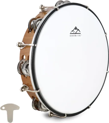Miniatura 8 de EASTROCK - Pandereta de 8 pulgadas ajustable para adultos, pandereta de plástico de mano con doble fila de cascabeles de metal, instrumento musical