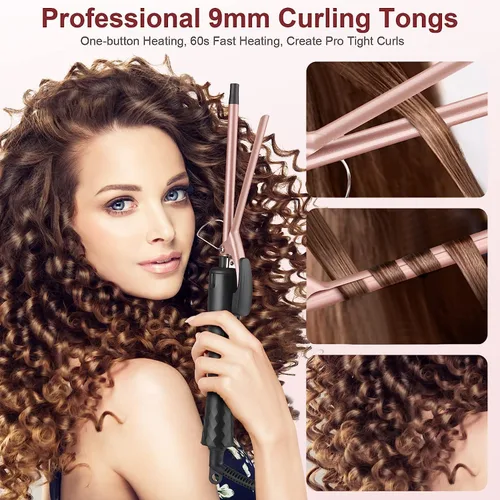 Miniatura 2 de Rizador fino, rizador pequeño de 3/8 pulgadas para cabello corto y largo, barril pequeño de cerámica con 2 temperaturas para rizos apretados