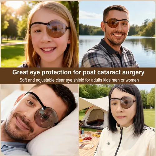 Miniatura 5 de AMZVIO 2 protectores de ojos para después de la cirugía de cataratas, parche de plástico transparente oscuro con correa para dormir de adultos