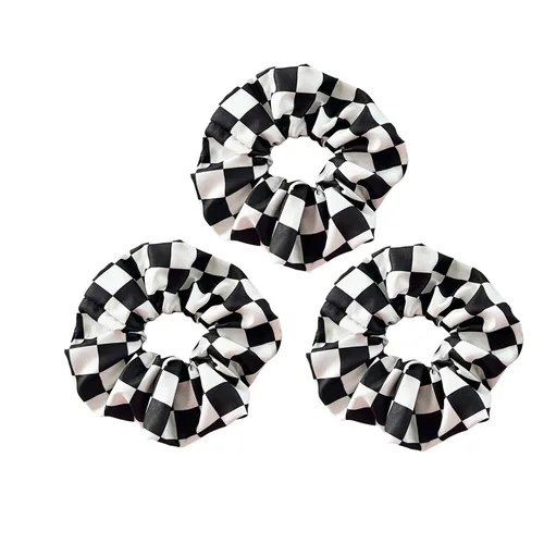 Miniatura 4 de Checkered Plaid Scrunchies Black White Plaid Checkered Hair Scrunchies Checkerboard BW17 (3 Pcs-Large Plaids)