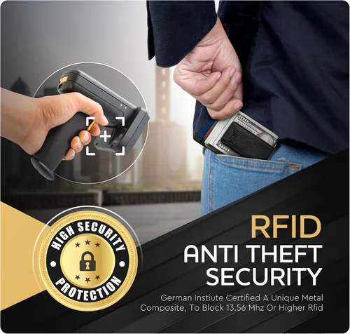 Miniatura 15 de Billetera de cuero con clip para dinero, bolsillo frontal delgado, bloqueo RFID con imán súper fuerte