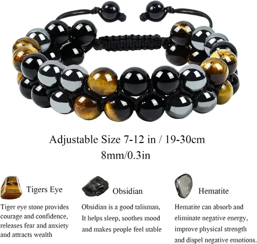 Miniatura 23 de Triple Protection Bracelet Natural Black Obsidian Tigers Eye Hematite Beads Crystal Bracelet Healing Bracelets for Men Women Bring Prosperity Luck