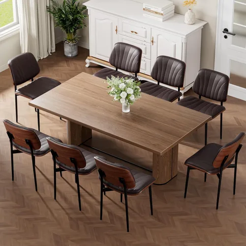 Miniatura 54 de REONEY - Juego de 4 sillas de comedor, modernas de mediados de siglo, tapizadas en piel sintética PU con respaldo de madera curvada de nogal y patas