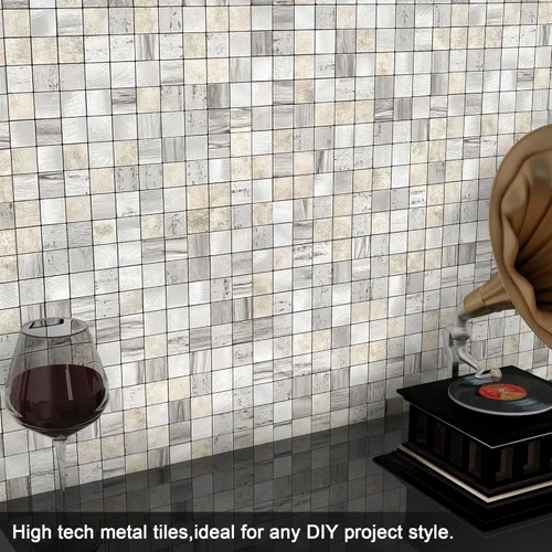 Miniatura 3 de BeNice Adhesivos de pared autoadhesivos de metal para cocina, para despegar y pegar, cuadrado gris (madera rústica, gris, 10 hojas)