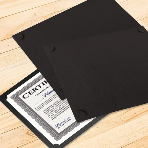 Miniatura 7 de Portatarjetas para certificados, color negro liso, juego de 10, 9-1/2" x 12" plegado con esquinas troqueladas en 80 lb