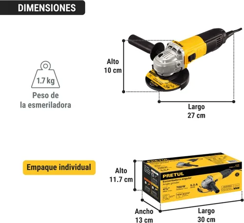 Miniatura 9 de Truper 24035 / ESMA-4-1/2P2-4 1/2" 630 W Amoladora angular Pretul