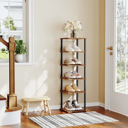 Miniatura 2 de HOOBRO Zapatero vertical, estante estrecho de 6 niveles, organizador de almacenamiento de zapatos para espacios pequeños, 11 pulgadas de largo x 11