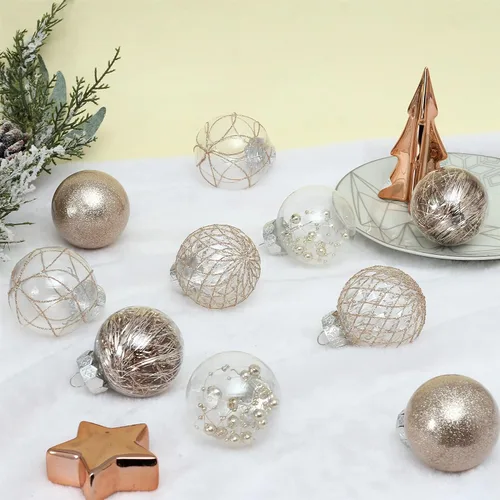 Miniatura 8 de Adornos de bola de Navidad de plástico transparente, 30 bolas de champán de 2.36 pulgadas para decoración de árboles, inastillables para regalos