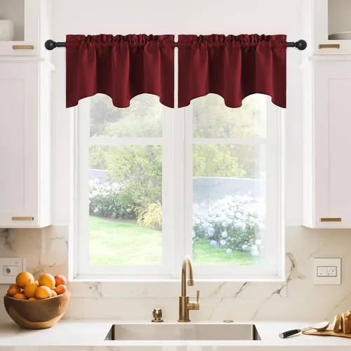 Miniatura 27 de NICETOWN Cenefa de ventana para dormitorio, ahorro de energía, bolsillo para barra, cenefa festoneada corta para ventana pequeña para lavandería