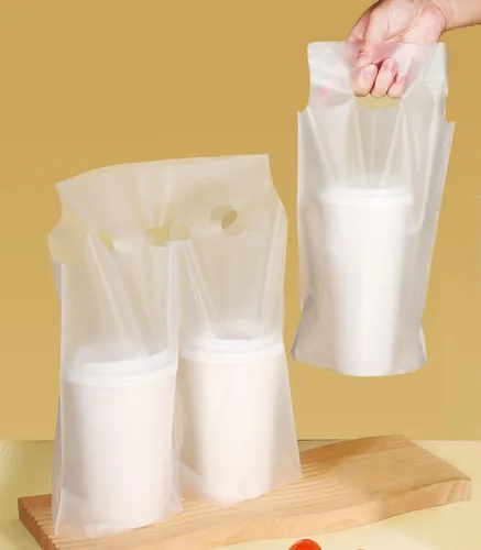 Elyfree 200 unidades de transportador de bebidas para entrega, transportador de plástico transparente con asa para café/té/jugo, bolsas portátiles