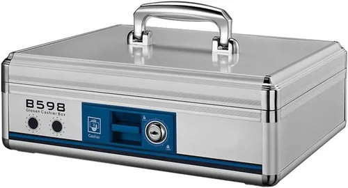 STOBOK Caja de efectivo portátil con doble bloqueo de aluminio, caja de almacenamiento de dinero de 13.22 x 10.82 x 4.33 pulgadas, bandeja