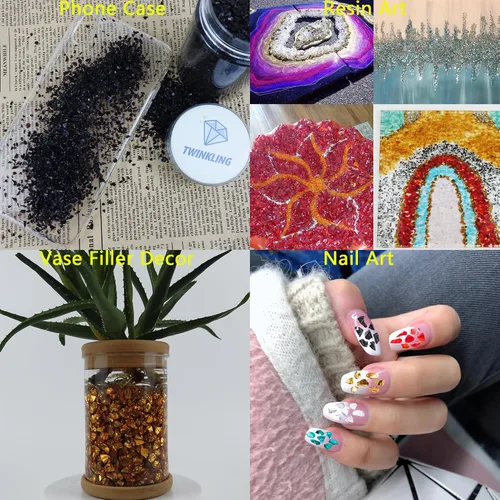 Miniatura 6 de TWINKLING Vidrio triturado de alto brillo, vidrio roto, chips de gemas de vidrio para arte de resina DIY, arte de uñas, pintura de geoda, 1-3mm Negro