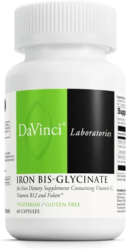 DAVINCI Labs Iron Bis-Glycinate - Suplemento suave de hierro para mujeres y hombres - Ayuda a apoyar la producción de hemoglobina y los niveles