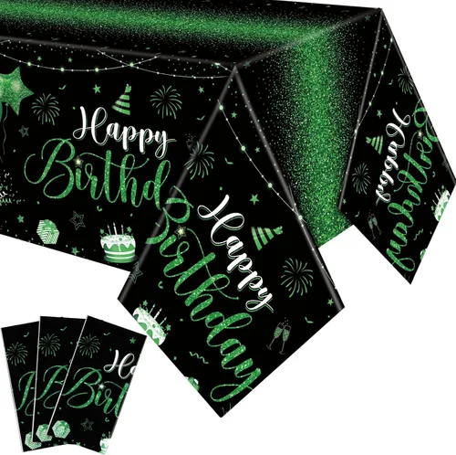 Miniatura 12 de Tudomro 3 piezas de manteles de feliz cumpleaños, manteles de plástico para decoración de fiesta de cumpleaños, paños rectangulares para baby Negro