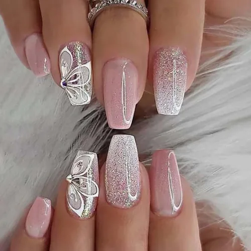 Miniatura 8 de 24 uñas postizas cuadradas de color negro brillante, de cobertura completa, con diseños de notas musicales, uñas postizas acrílicas con pegamento