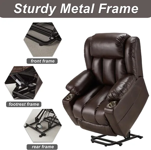 Miniatura 6 de Silla reclinable grande de cuero para personas mayores con función de masaje y calefacción, silla convertible Lazy Boy con portavasos, puertos USB