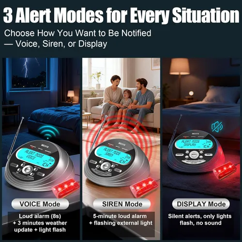Miniatura 4 de NOAA Weather Radio-S.A.M.E. Programación localizada, radio de alerta meteorológica con más de 80 alertas de emergencia, reloj despertador, radio