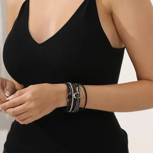 Miniatura 2 de Fesciory Pulsera de leopardo para mujer, pulsera de cuero bohemio multicapa con perlas de cristal