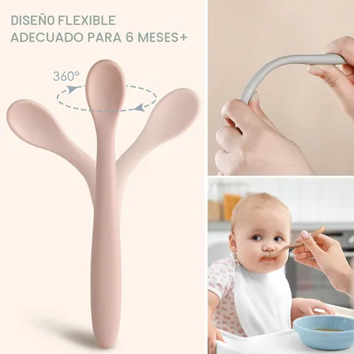 Miniatura 4 de Cucharas de silicona para alimentación de bebé, cucharas de bebé para primera etapa, cucharas de bebé para bebés, punta suave fácil para las encías