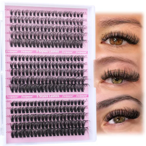 Miniatura 8 de Focipeysa Kit de Extensión de Pestañas D Curl Clusters de Pestañas 280pcs Kit de Extensión de Pestañas DIY 40D Pestañas Individuales con Adhesivo