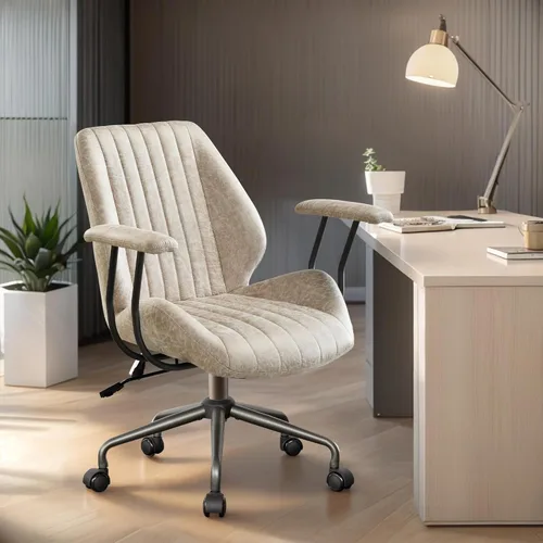 Miniatura 16 de Silla de oficina en casa, silla ergonómica para computadora con soporte lumbar, altura ajustable, silla de oficina moderna de mediados de siglo