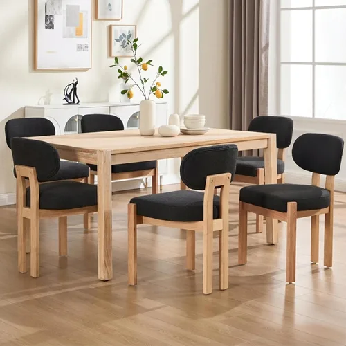 Miniatura 11 de Juego de 2 sillas de comedor de madera, modernas de mediados de siglo, tapizadas de chenil, sillas de comedor con patas de madera maciza, silla