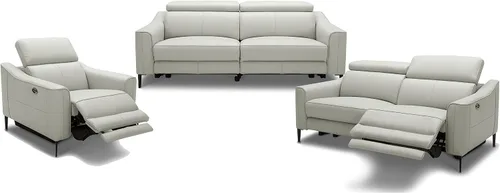 Limari Home Felixen Collection - Juego de sofá de cuero moderno, sofá biplaza y sillón de 3 piezas con reclinadores eléctricos y reposacabezas