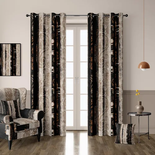 Juego de 2 paneles de cortinas 100% opacas, color negro y beige, cortinas negras Shabby Chic crema bronceada con aislamiento térmico para decoración