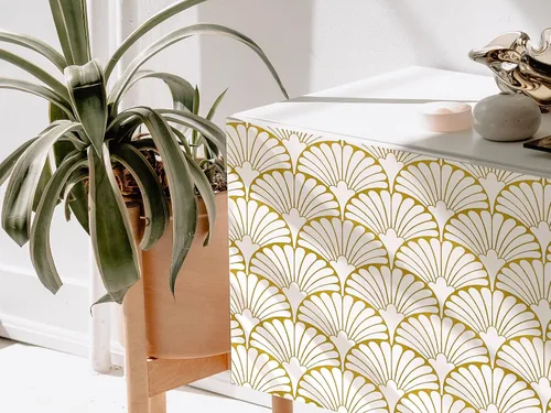 Miniatura 2 de MelunMer Papel tapiz dorado para despegar y pegar, papel adhesivo dorado bohemio para gabinetes, autoadhesivo, extraíble, para dormitorio/baño