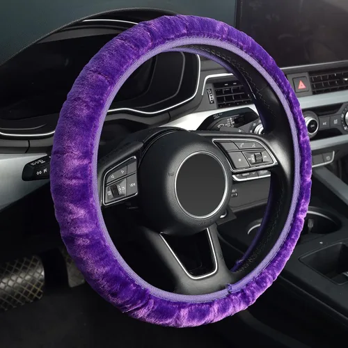 Miniatura 9 de Funda elástica Kafeek para volante, de felpa de microfibra, cálida para el invierno, universal, 15 pulgadas, antideslizante, sin olor, color negro