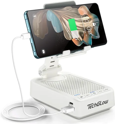 Miniatura 9 de TechGlow Soporte plegable para teléfono celular con función de carga de altavoz Bluetooth, soporte giratorio de 360°, regalos de cumpleaños