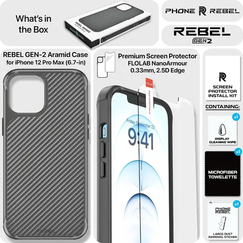 Miniatura 7 de Phone REBEL - Funda para iPhone 12 Pro Max [fibra de aramida Gen-2] fuerte compatible con MagSafe, inserciones a prueba de golpes, esquinas negro