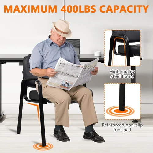 Miniatura 4 de CLATINA Big & Tall - Silla de invitados para sala de espera de 400 libras, silla de recepción de oficina de cuero, sin ruedas, con respaldo, asiento