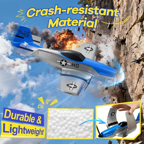 Miniatura 7 de AIGIMU Avión RC, avión RC de 2.4 GHz para niños principiantes, avión de control remoto de 3 canales con giroscopio de 6 ejes P51 avión de control