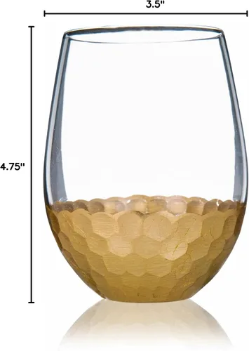 Miniatura 8 de Copas de vino sin tallo, juego de 2, 18 onzas, diseño de panal dorado