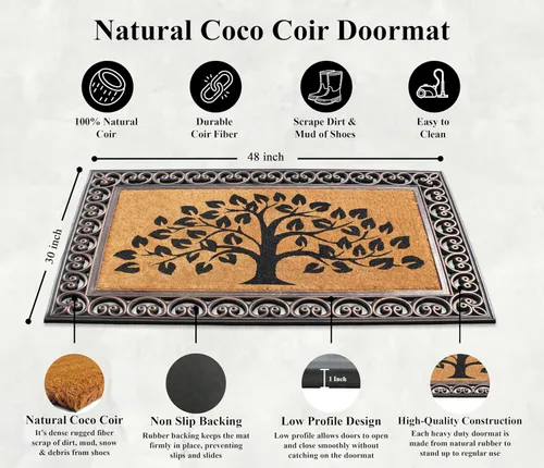 Miniatura 169 de A1HC Tapete para Puerta de Fibra de Coco Natural y Caucho, 30"x48" – Grueso, Duradero, Resistente, Anti-Desprendimiento, Resistente a