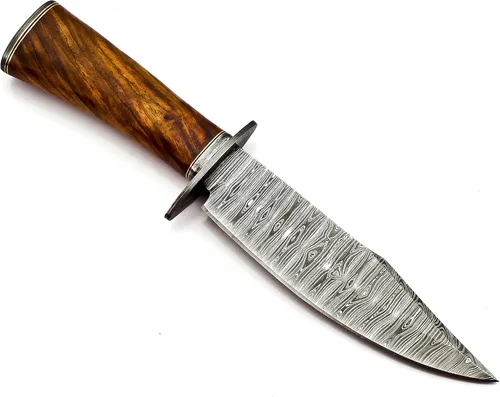 Miniatura 5 de Nooraki BK-348 Cuchillo Bowie hecho a mano de acero de Damasco con funda de cuero, cuchillo multiusos, mango de palisandro con protector de damasco