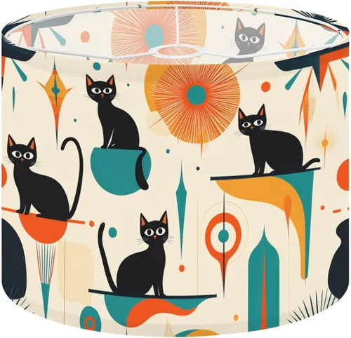 Miniatura 21 de Drum Lampshade Mid Century Black Cat Starry Lights Retro Style Medium Lamp Shade Replacement Linen Fabric Lampshades for Bedside Table Lamp Floor