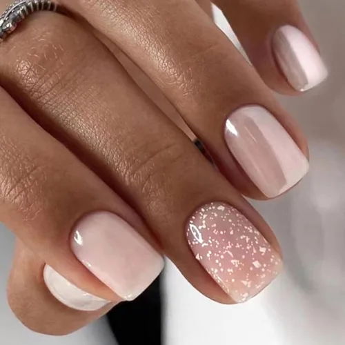 Miniatura 12 de 24 uñas acrílicas a presión, uñas postizas largas con forma de ataúd brillante, color rosa degradado, con diamantes de imitación y purpurina
