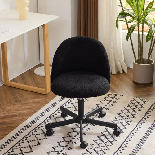 VINGLI Silla Linda de Caramelo Sin Brazos Cómoda Pequeña Silla de Escritorio de Oficina Tocador con Ruedas y Soporte Lumbar, Silla Ajustable Negro