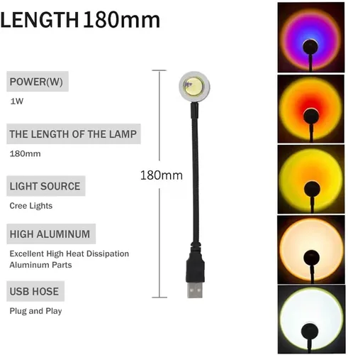 Miniatura 2 de EIUY Lámpara de puesta de sol, proyector de luz de puesta de sol LED de proyección de luz de noche de 360 grados de rotación romántica arco iris luz
