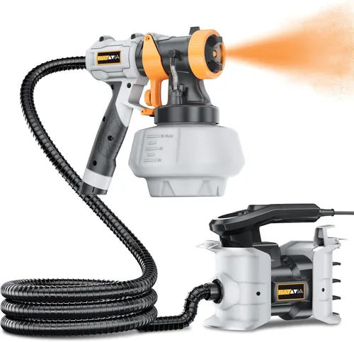 Pulverizador de Pintura Mejorado - BATAVIA 700W HVLP Pistola de Pintura de Alta Potencia con Manguera de Aire de 1.83 m, 4 Boquillas y 3 Patrones,