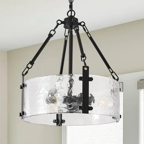 Candelabro Negro para Comedor de 16'' Candelabro Moderno de Cristal Texturizado de 3 Luces Tipo Tambor Accesorio de Iluminación Vintage Estilo