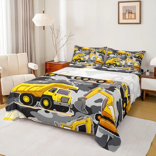 Miniatura 17 de Erosebridal Juego de sábanas de automóvil de dibujos animados para niños, juego de ropa de cama de camiones, tamaño individual, sábana bajera