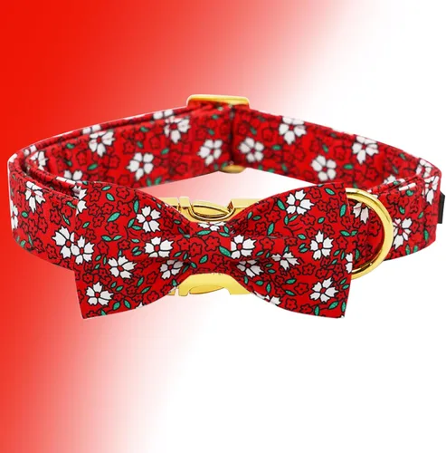 Miniatura 3 de Collar para perros Elegant little tail, collar navideño para perros con flor roja, collar festivo para mascotas, collar con lazo para perros, collar