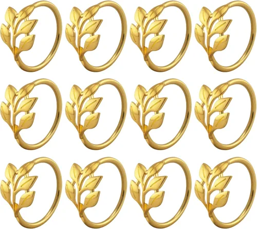 Juego de 12 servilleteros dorados, servilleteros de hojas, anillos para Servilletas para Servilletas para cena, boda, fiesta, decoración de mesa DIY