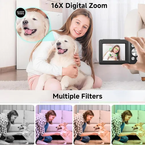 Miniatura 4 de Cámara digital, UHD 4K 64MP apuntar y disparar cámaras digitales para fotografía con tarjeta de 64 GB, zoom óptico 16X, antivibración, cámara